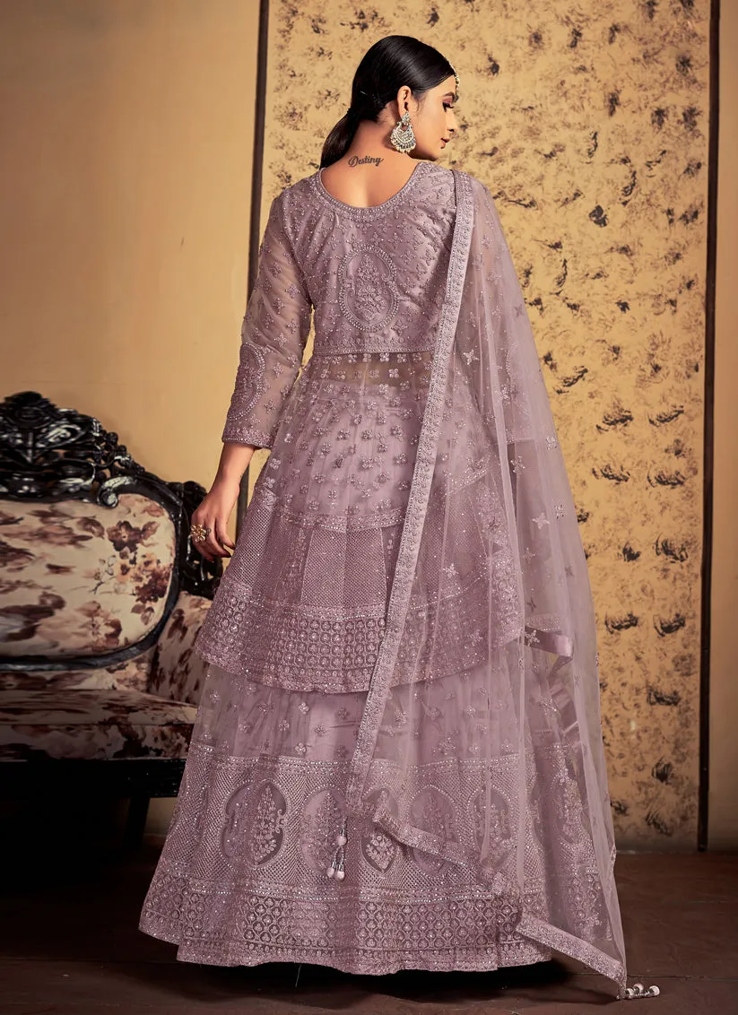 Mauve Net Readymade Lehenga Choli