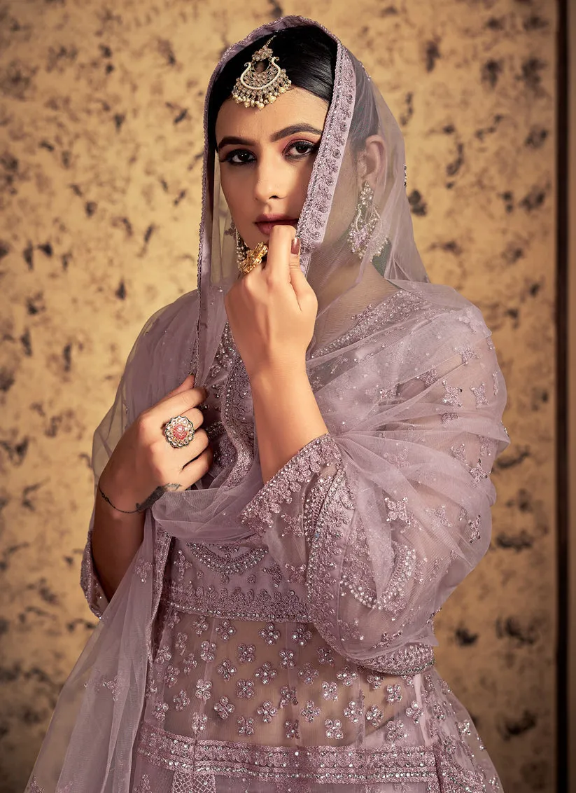 Mauve Net Readymade Lehenga Choli