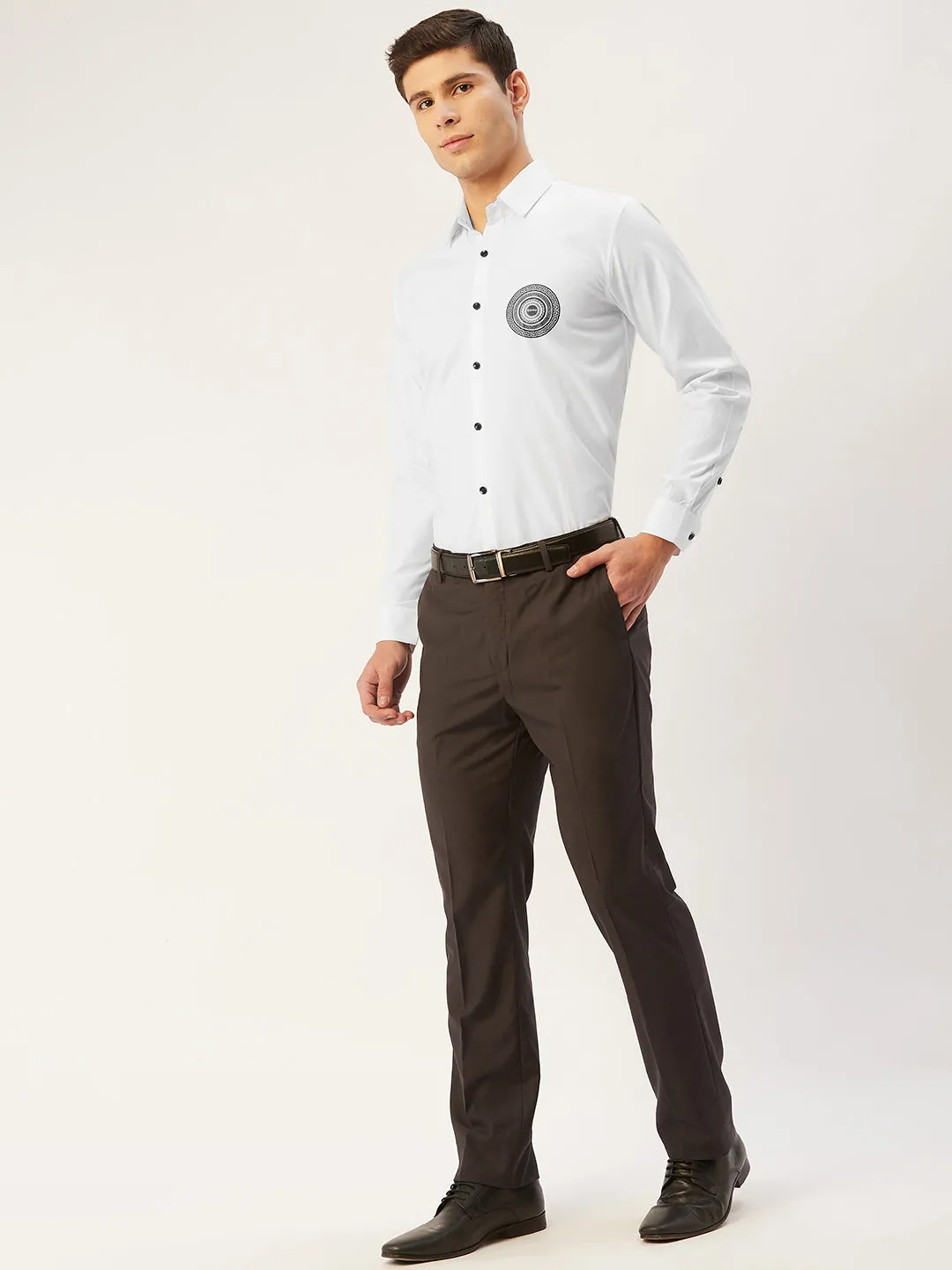 Men's Cotton Printed Formal Shirts ( SF 807White ) - Jainish