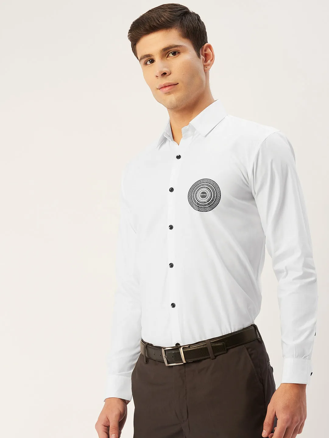 Men's Cotton Printed Formal Shirts ( SF 807White ) - Jainish