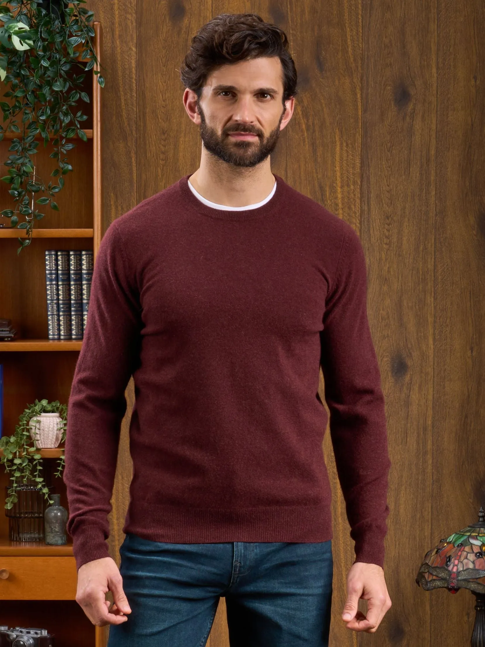 Men's Geelong Lambswool Crew Neck Jumper In Umber - Regular Fit
