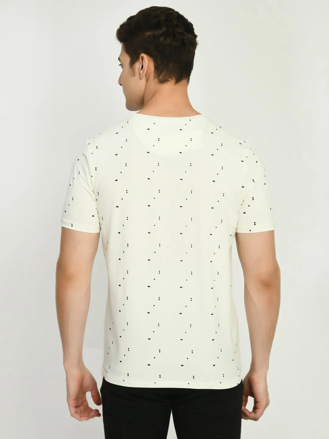 Men's White Printed Dot T-Shirt