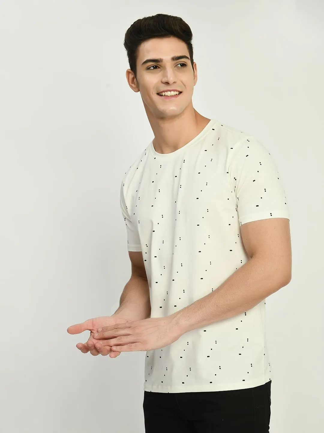 Men's White Printed Dot T-Shirt