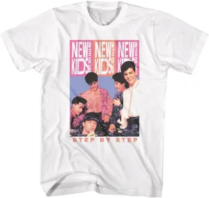 New Kids On The Block Step by Step Mens White Short Sleeve T Shirt 90s Music Boy Band Graphic Tees