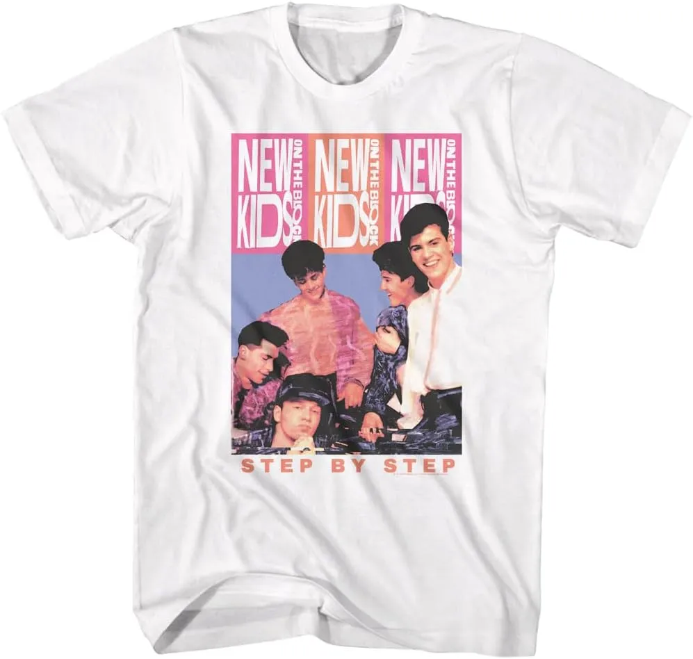 New Kids On The Block Step by Step Mens White Short Sleeve T Shirt 90s Music Boy Band Graphic Tees