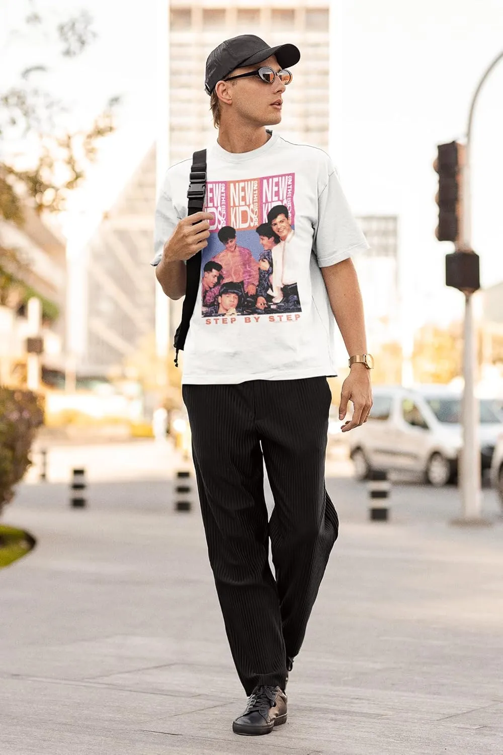 New Kids On The Block Step by Step Mens White Short Sleeve T Shirt 90s Music Boy Band Graphic Tees