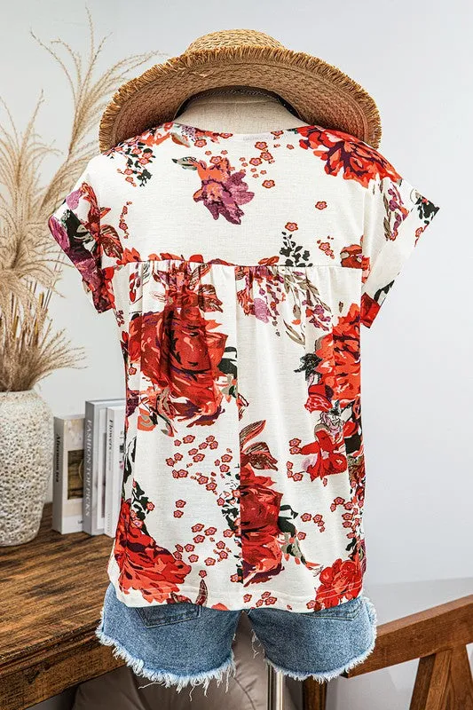 Picnic in the Park Red Floral Top