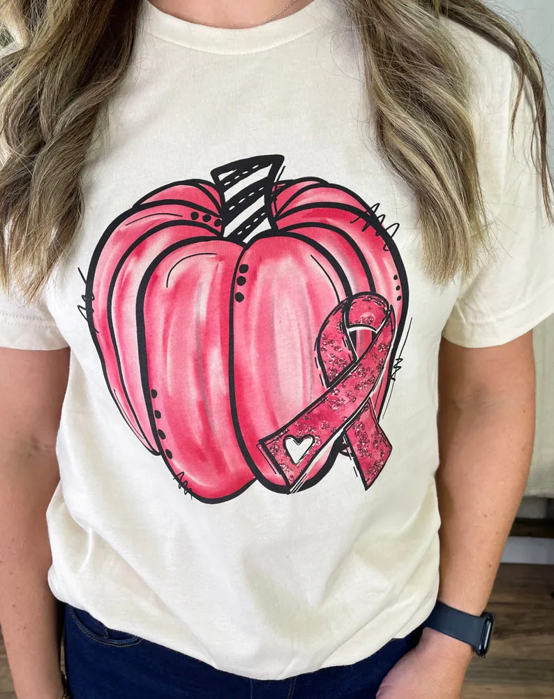 Pink Pumpkin Breast Cancer Tee in Cream by Ocean & 7th