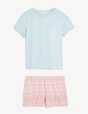 Pure Cotton Checked Shortie Set