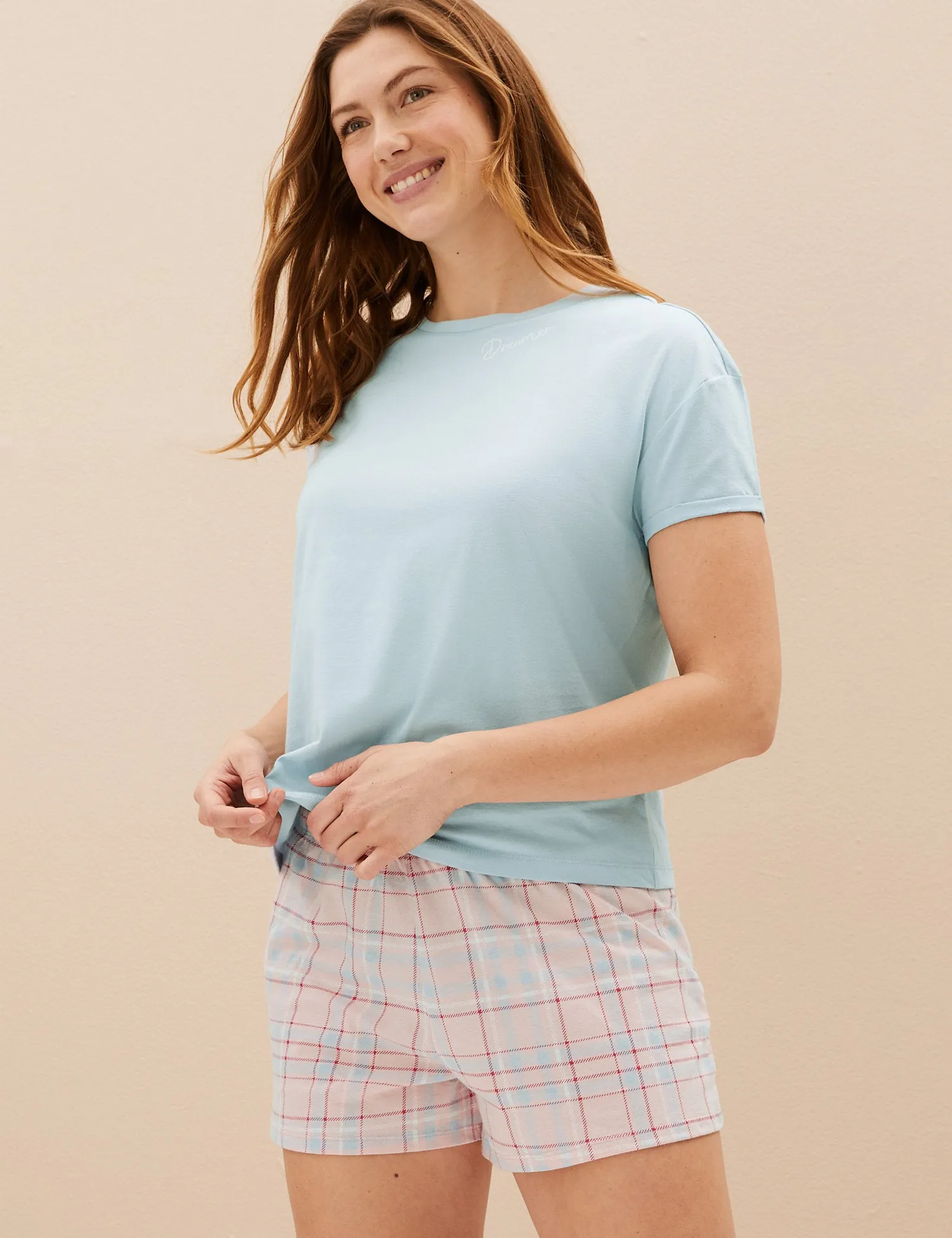 Pure Cotton Checked Shortie Set