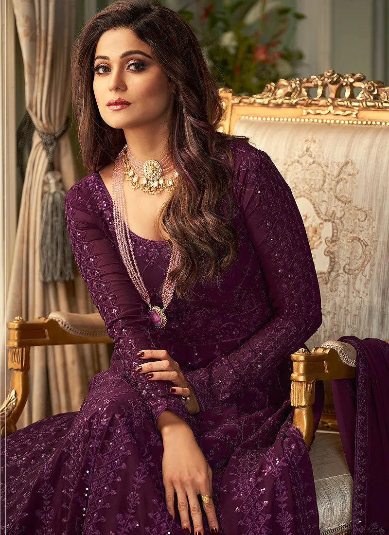 Purple Lucknowi Embroidered Anarkali Suit
