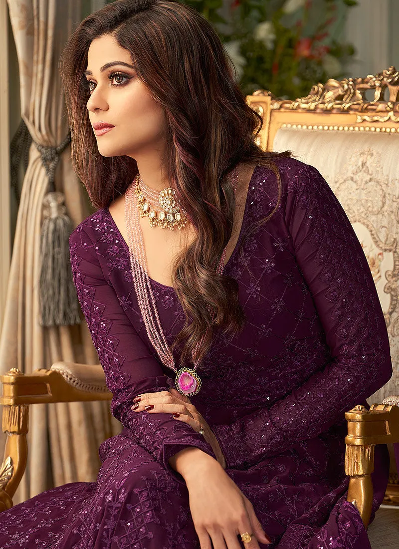 Purple Lucknowi Embroidered Anarkali Suit