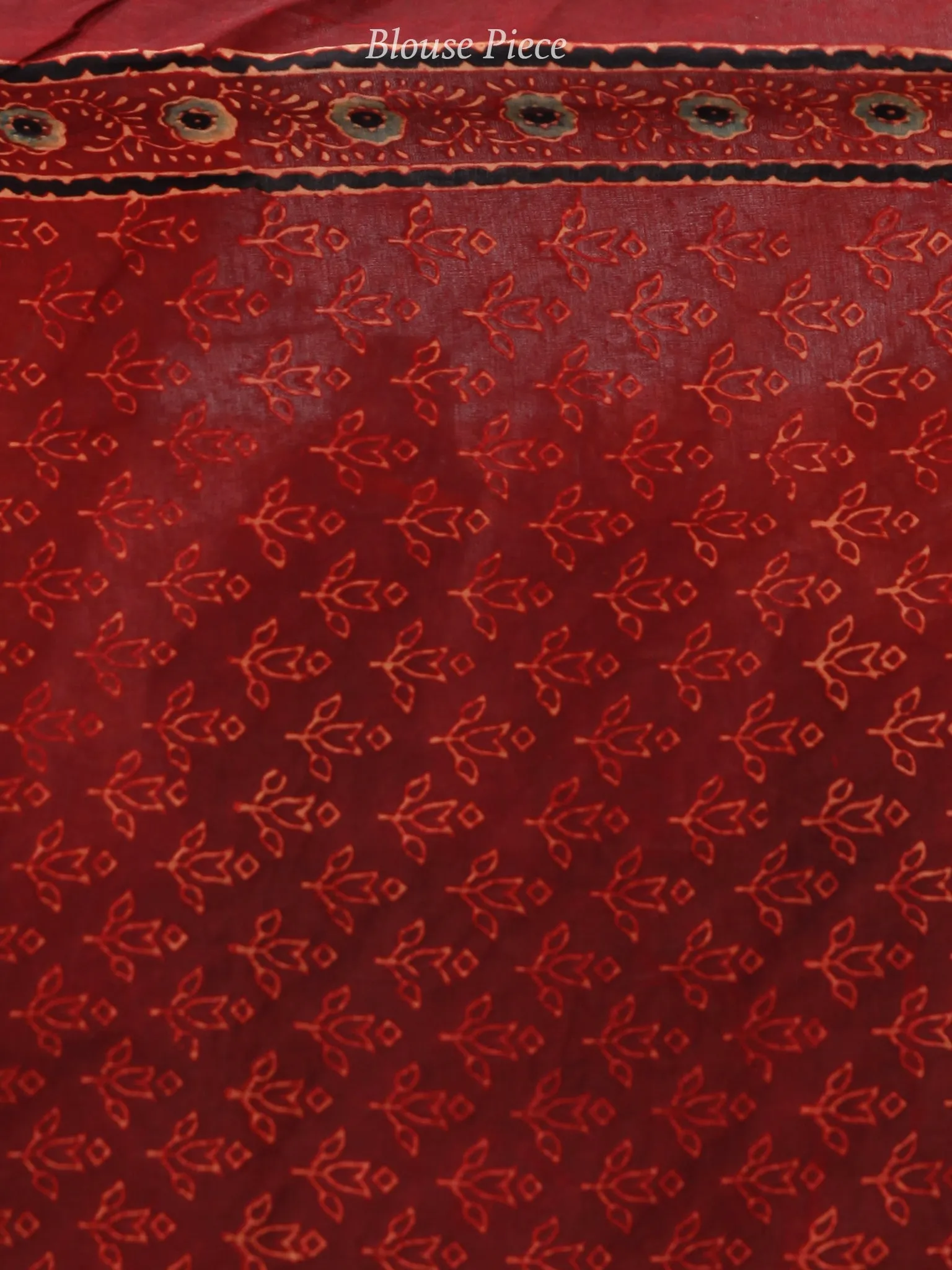 Red Black Blue Beige Ajrakh Hand Block Printed Modal Silk Saree in Natural Colors - S031703723