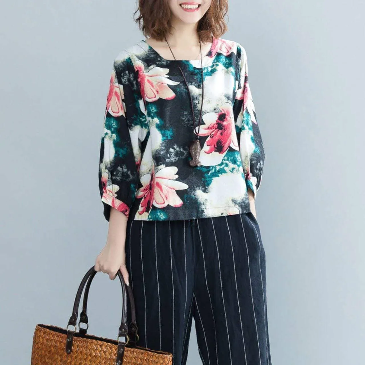 Vintage Printed Floral Linen Shirt