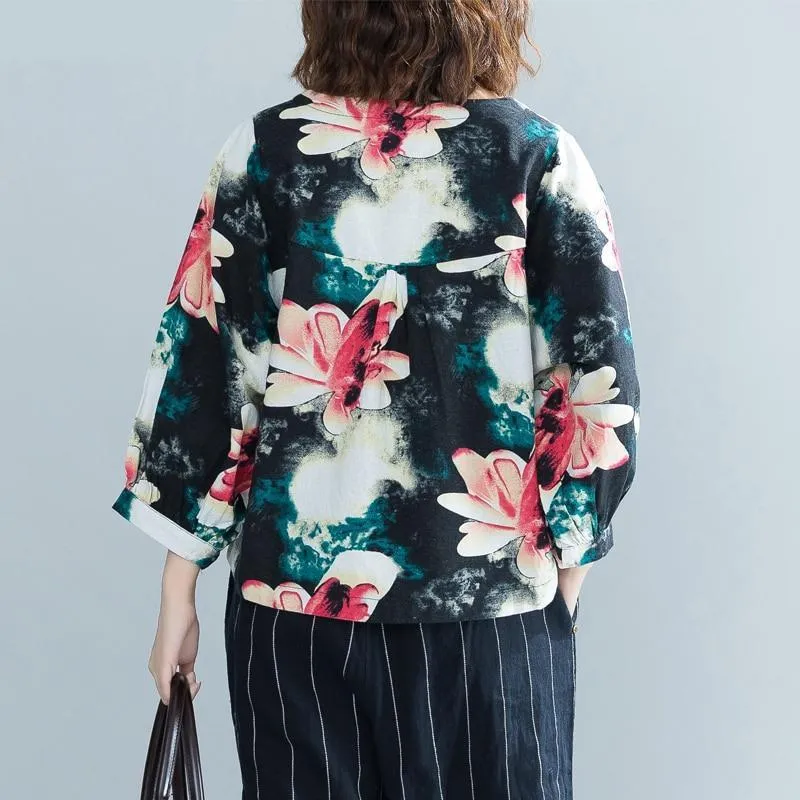 Vintage Printed Floral Linen Shirt