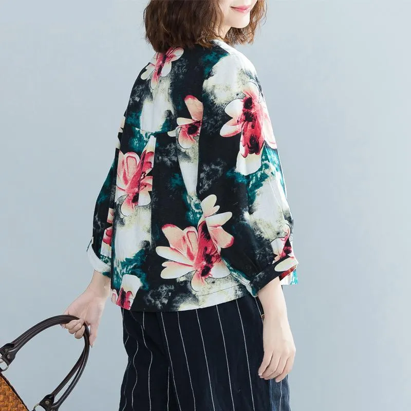 Vintage Printed Floral Linen Shirt