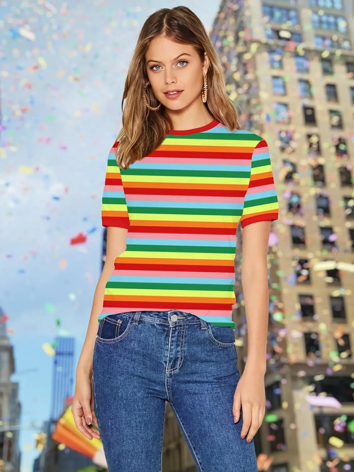 VVNTY Pride Shirts Women: LGBT Rainbow Graphic Tee Gay Pride T Shirt Lesbian Casual Red Ringer Tee
