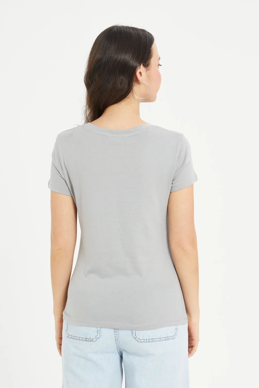 Women Grey Floral Printed T-Shirt